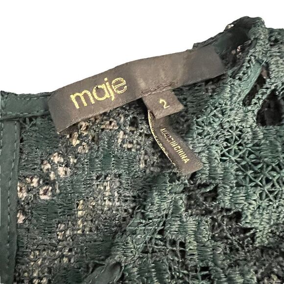 Maje Rosalba Emerald Green Lace Overlay Dress Size 2 | Cocktail Wedding Guest Pa - Picture 10 of 13